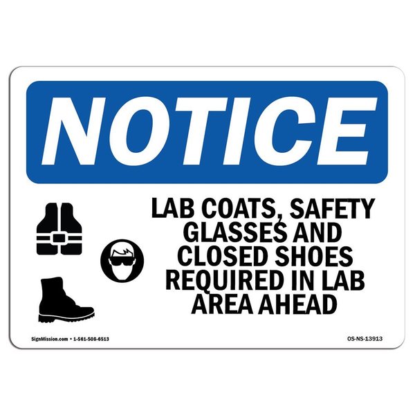 Signmission OSHA Sign, Lab Coats Glasses And With Symbol, 10in X 7in Rigid Plastic, 10" W, 7" H, Landscape OS-NS-P-710-L-13913